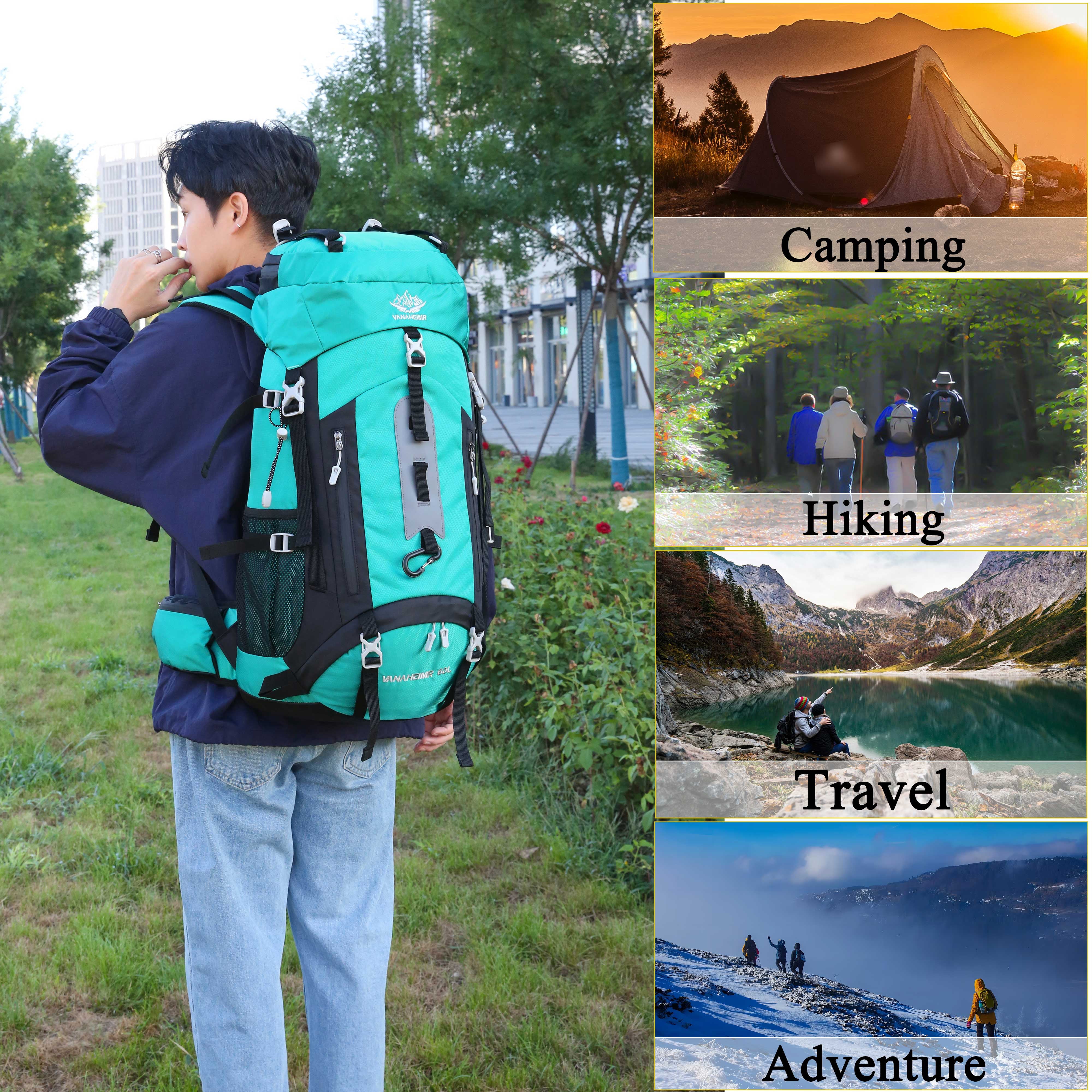 60L Travel Hiking Camping Backpack with Rain Cover, Backpack Water Resistant,Large Backpack for Men Women
