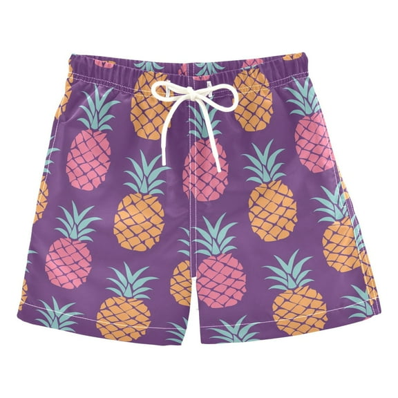 joogoo Boys Swim Trunks Pineapple Print Beach Board Shorts Drawstring Swimsuit S