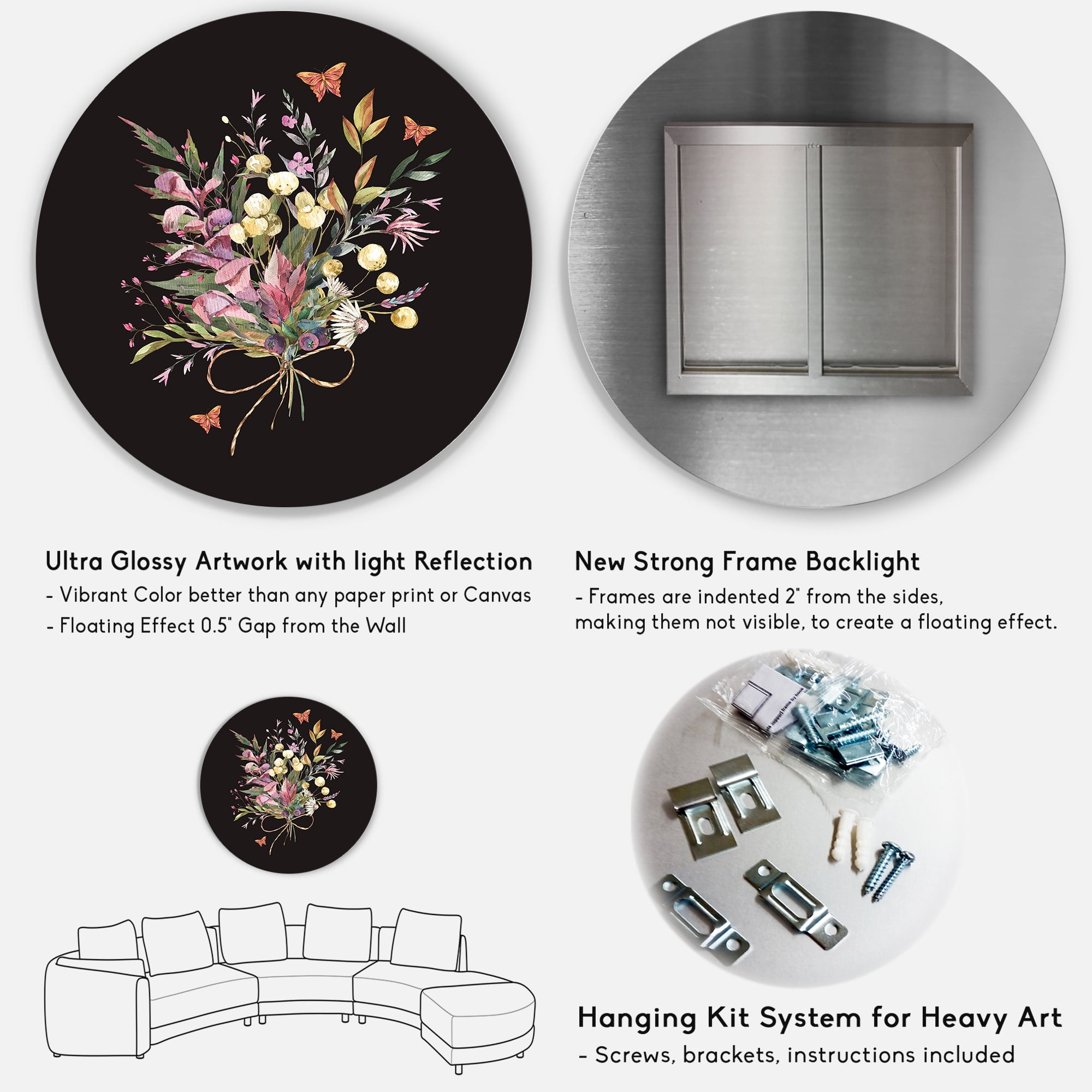 Designart 'Ancient Floral Summer Wildflowers Arrangement' Traditional Circle Metal Wall Art 11x11 - Disc of 11