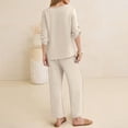 thumbnail image 6 of Women's 2 Piece Lounge Set, 3/4 Sleeve V Neck Casual Top and Wide Leg Pants, Soft Material Matching Outfit for Daily Wear, Beach Travel and Relaxation-Beige, 6 of 8