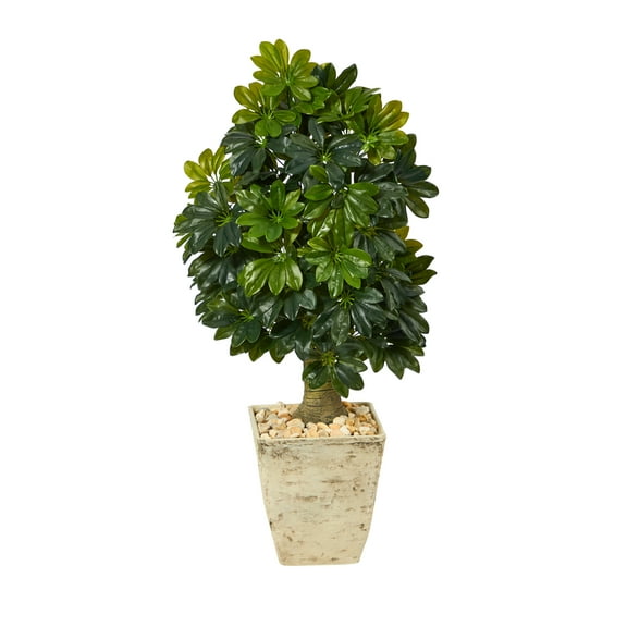 Nearly Natural 3.5ft. Schefflera Artificial Tree in Country White Planter (Real Touch)