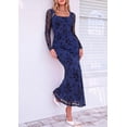 thumbnail image 6 of PRETTYGARDEN Women's Long Sleeve Floral Maxi Bodycon Dress Cocktail Dresses for Wedding Guest, Square Neck, Stretchy Mesh, Elegant Classy, Formal Holiday Party, 6 of 6