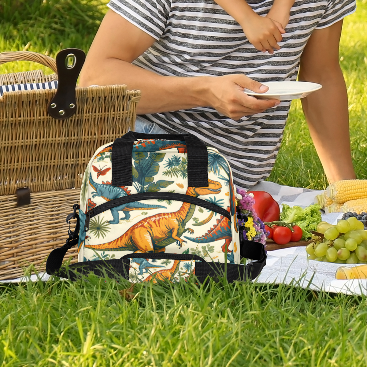 Herdesigns Dinosaur Insulated Lunch Bag for Women Men Adults Large Reusable Lunch Box Animals Leakproof Cooler Tote Bags with Adjustable Shoulder Strap