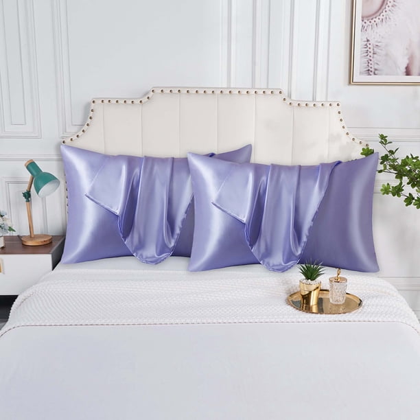 Funda de Almohada de Seda Sintética, Funda de Almohada de Satén Reversible de Color Liso, Funda de Almohada para Dormir