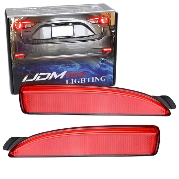 Red Lens 90-SMD LED Bumper Reflector Lights For Mazda 3 5 6, Function as Tail, Brake & Rear Fog Lamps
