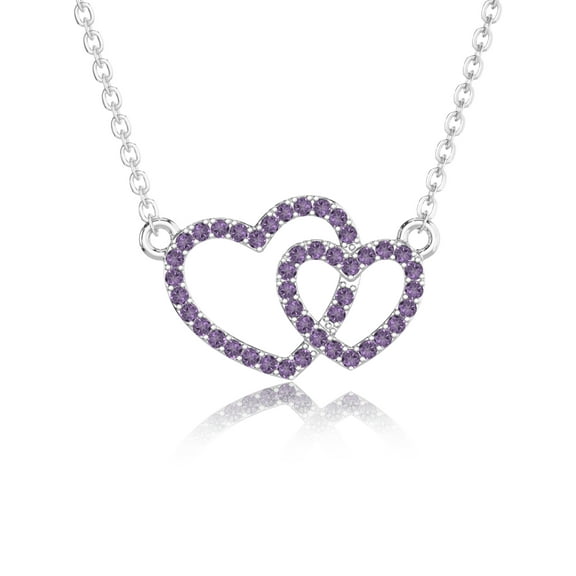 Natural Amethyst Heart In Heart Pendant Necklaces for Women in Sterling Silver, February Birthstone Jewelry Gifts for Her Birthday, Wedding Anniversary, Graduation,Christmas,Mothers Day, Valentines