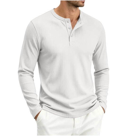 biudgviw Henley Shirts for Men Long Sleeve Ribbed Knit Button T-Shirt Casual Stylish Loose Fit Tops Fall Clothes Comfy Undershirts(White,X-Large)