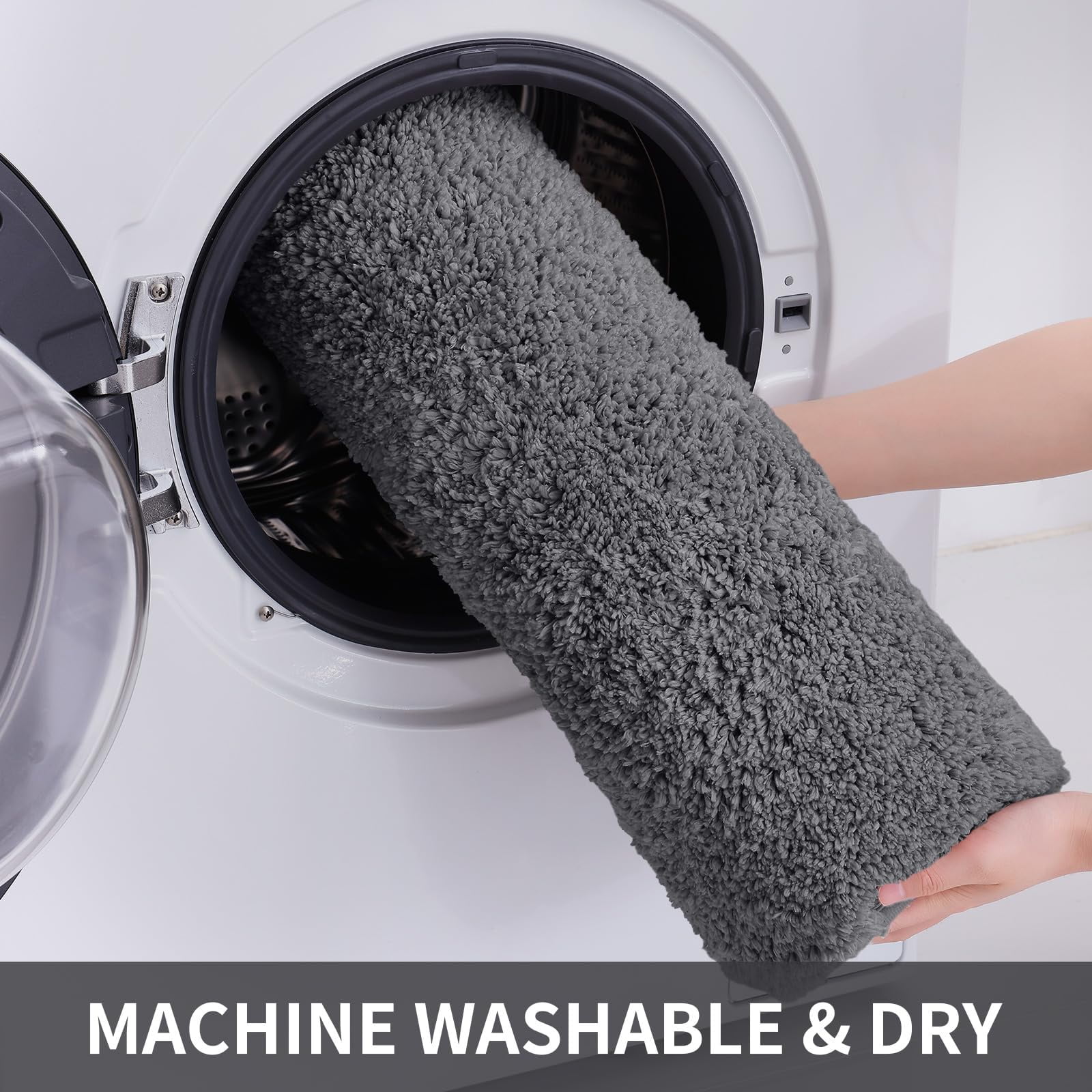 Smiry Microfiber Bathroom Rugs 2 Piece Set, Soft Non-Slip Absorbent Bath Mat And U-Shaped Toilet Contour Rug (24"x20"+30"x20", Grey)