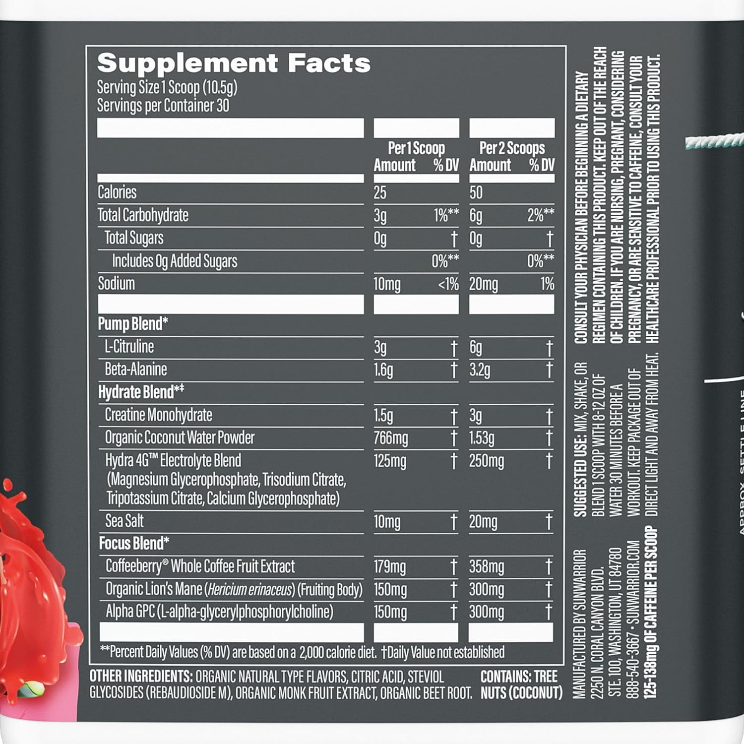 Sunwarrior Active Pre-Workout Powder for Men & Women, Watermelon, 315g (30 Servings)