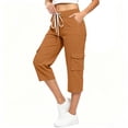 thumbnail image 4 of Ltctricy Cargo Capri Pants for Women Elastic Waist Drawstring Cropped Pants with Pockets Casual Hiking Outdoor Pants, 4 of 7