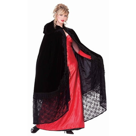 Victorian Cape with Lace, Black, One Size, Velvet and lace hooded Victorian cape costume accessory By Forum