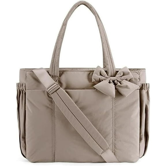 Luvy Bag Lightweight Crush Bow Tote Bag For Women, Puffy Quilted Shoulder Bag,Stylish Handbag for Work, Travel, Beach, Shopping