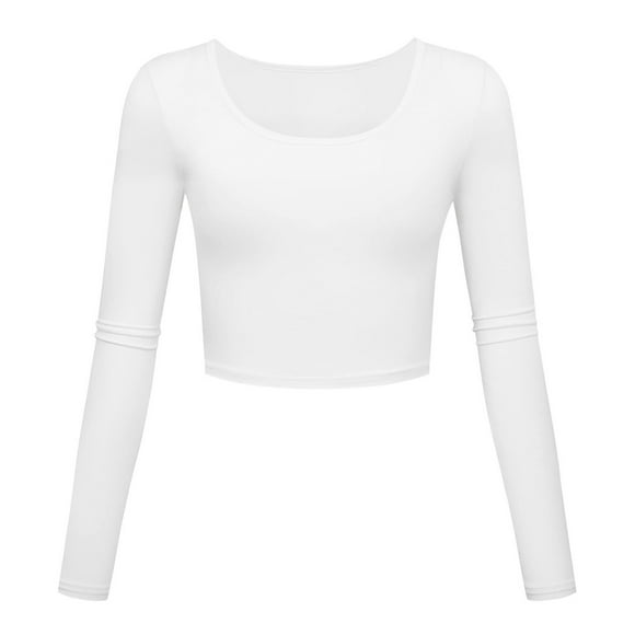 FAIWAD Womens Slim Crop Top Long Sleeve Basic Solid Color Skinny Stretch Roun Neck Pullover Top