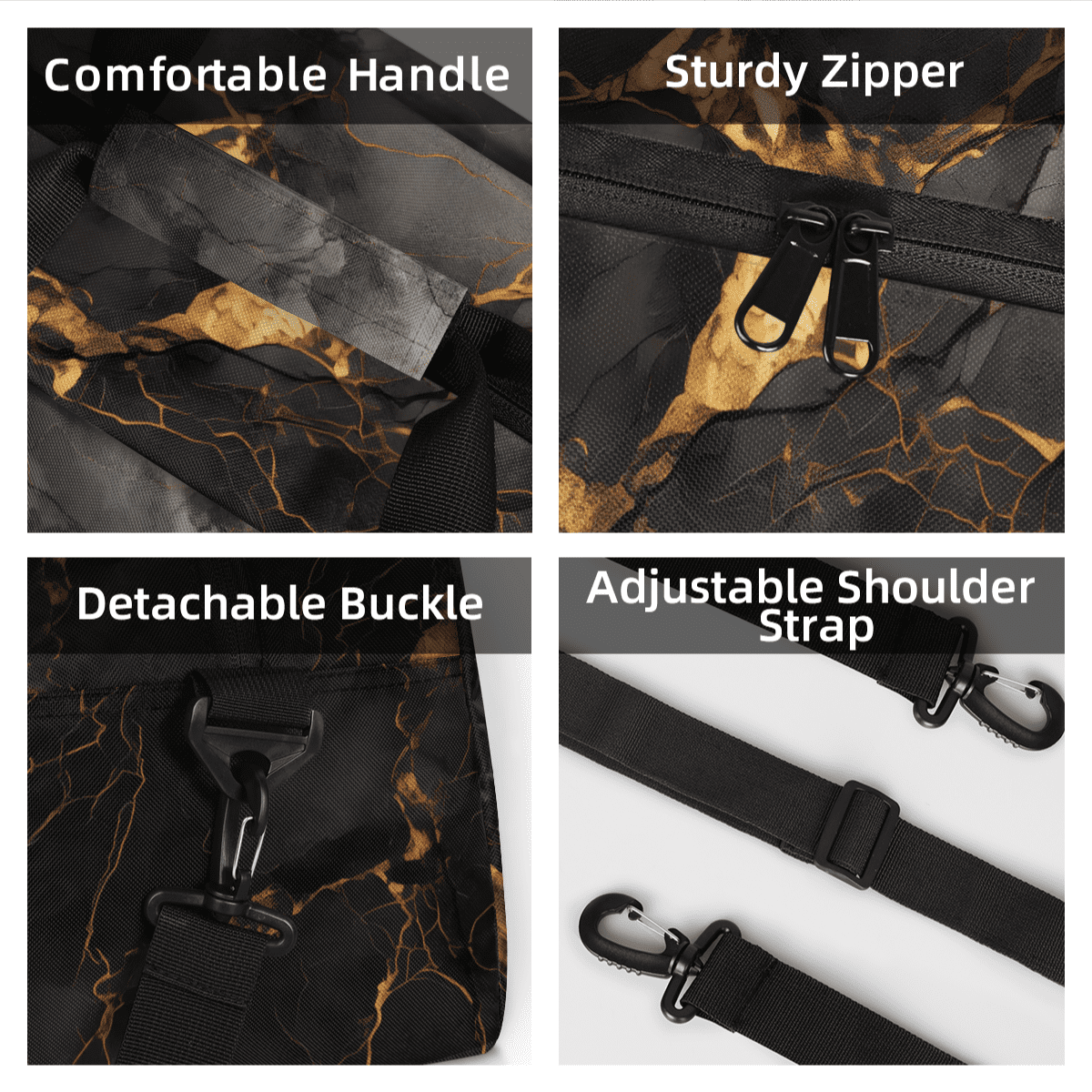 Herdesigns Sports Duffle Bags Travel Duffle Bag Gym Bag Black And Gold Marble Weekender Travel Bag Waterproof Overnight Bag Carry On Travel Tote Bag Dance Bags