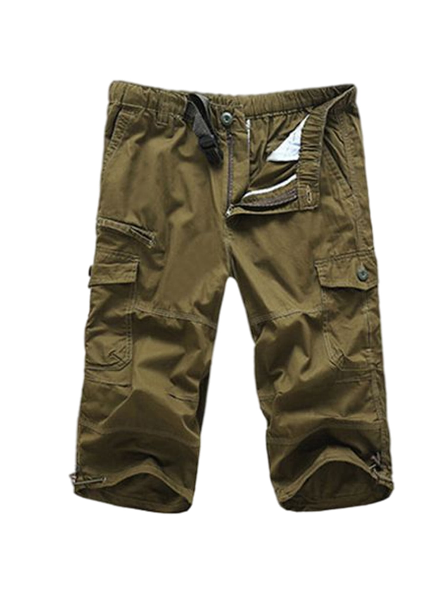 Bellella Men's Capri Cargo Shorts Casual Twill Elastic Below Knee Shorts  with Multi-Pocket