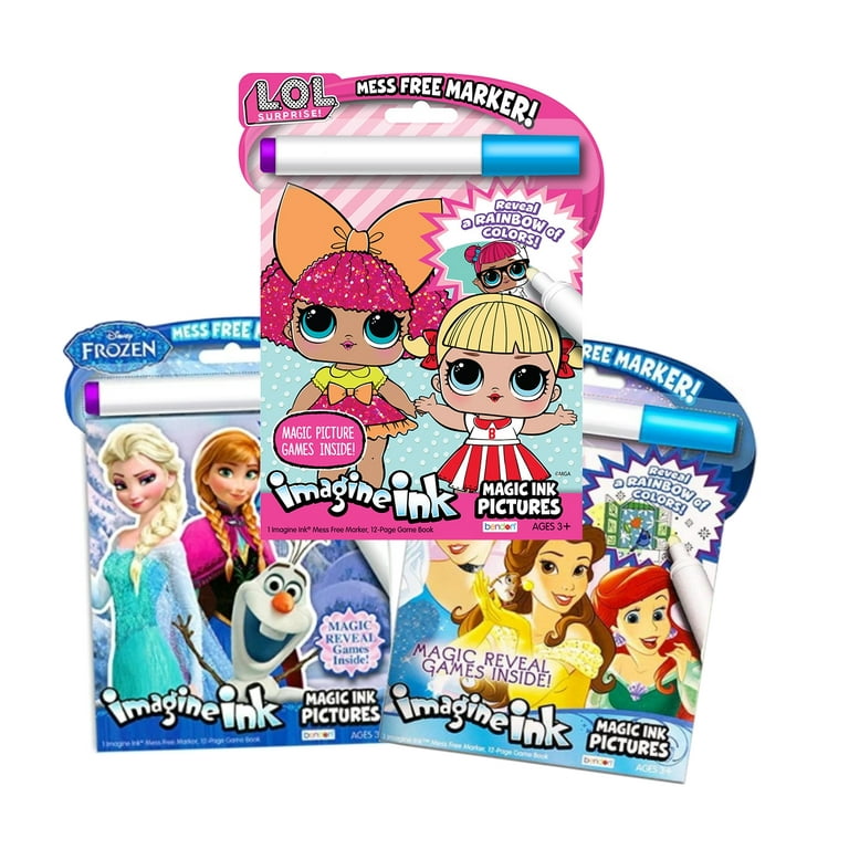Girls Coloring Book Imagine Ink for Girls Super Set Bundle Includes 3 No Mess Magic Ink Activity Books Featuring Disney Princess LOL Dolls and