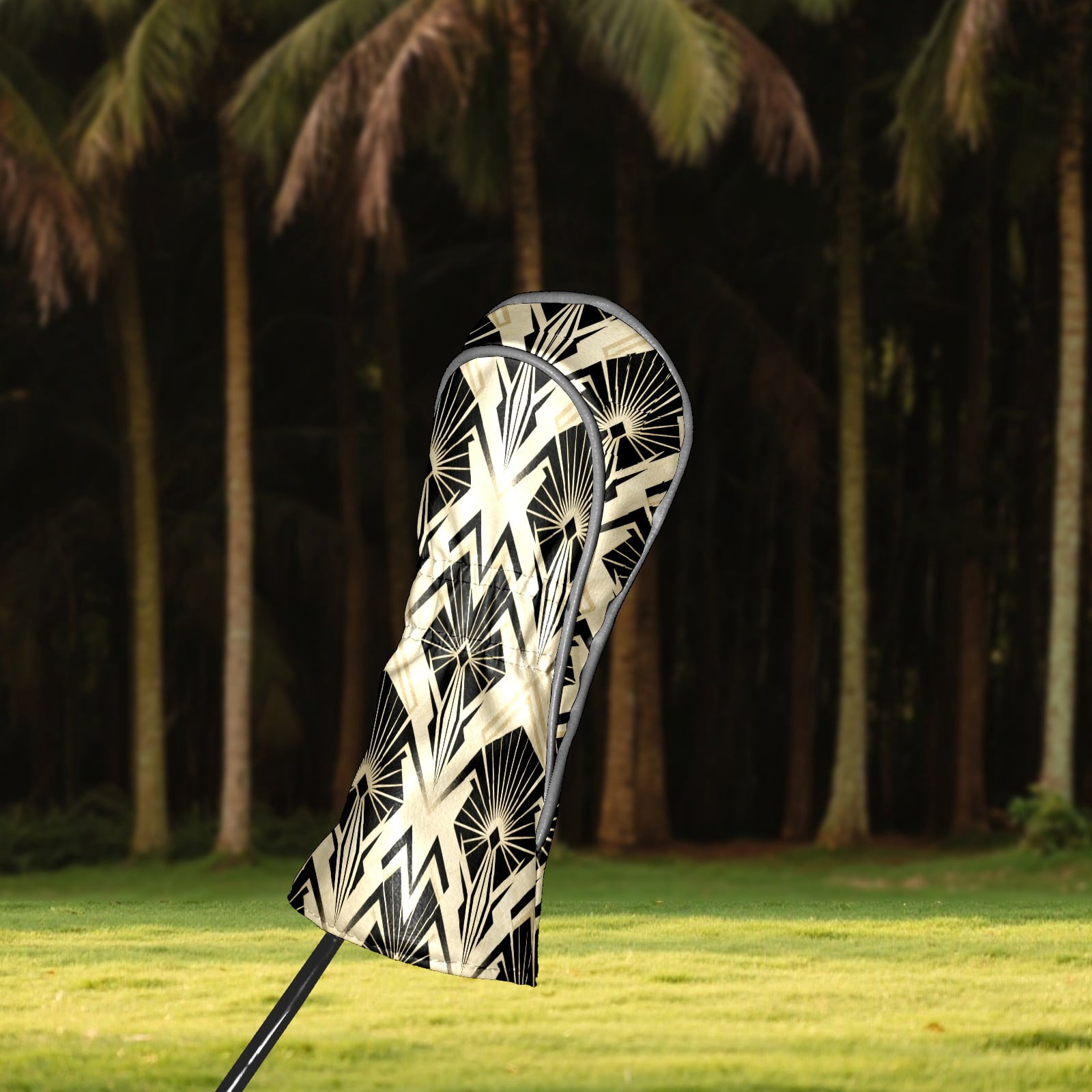Golf Club Covers, Beige GeometricPattern Premium PU Leather Driver Hybrid Putter Head Covers with Velvet Lining, Waterproof Golf Gifts for Men Women