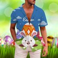 thumbnail image 2 of Wyzesi Chemise Rayée Homme Boutonnée Imprimé Lapin de Pâques Manches Courtes Homme Printemps et Été Chemise Décontractée Polyester pour Randonnée, 2 of 4