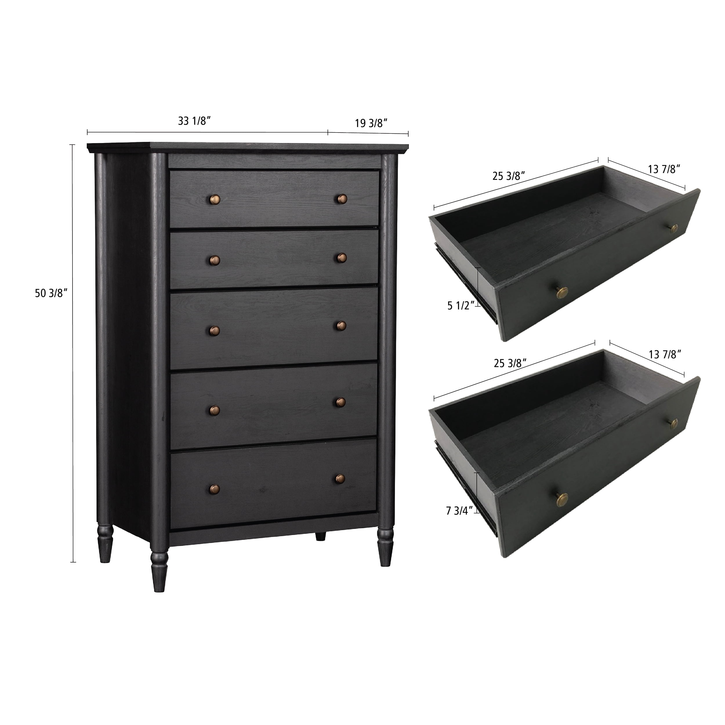 My Texas House Monroe 5-Drawer Dresser, Raven Black Oak Finish