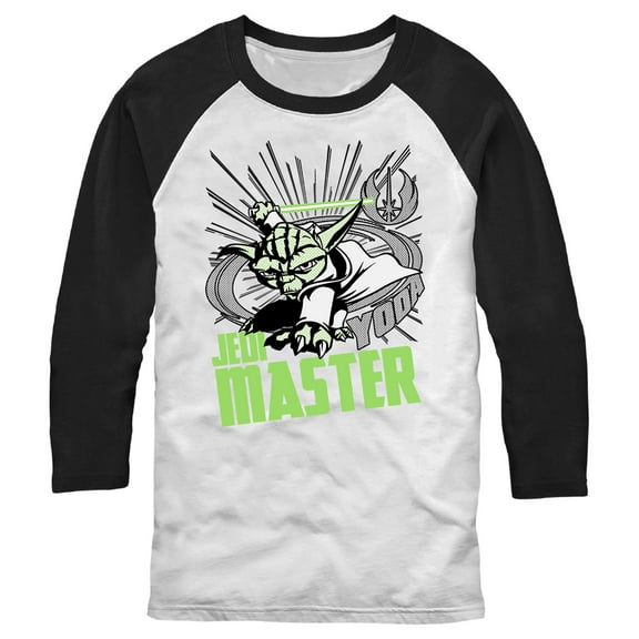 Men's Star Wars: The Clone Wars Yoda Jedi Master Action Pose Baseball Graphic Tee White/Black X Large