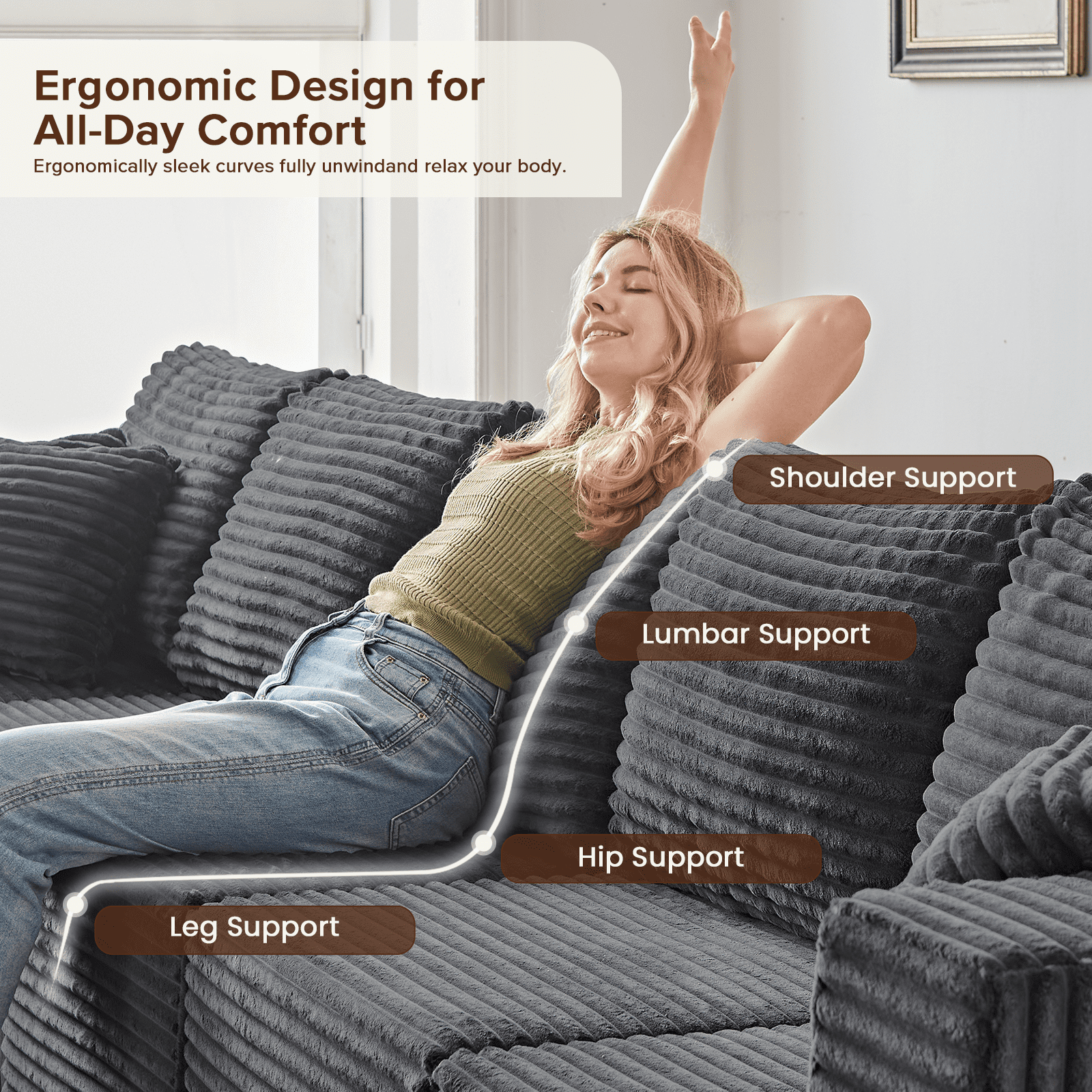 Cozylore 128.3" Oversized Modular Sectional Sofa 7 Seater U Shaped Upholstered Couches Cloud Couch with Deep Seat for Living Room, No Assembly Required, Gray