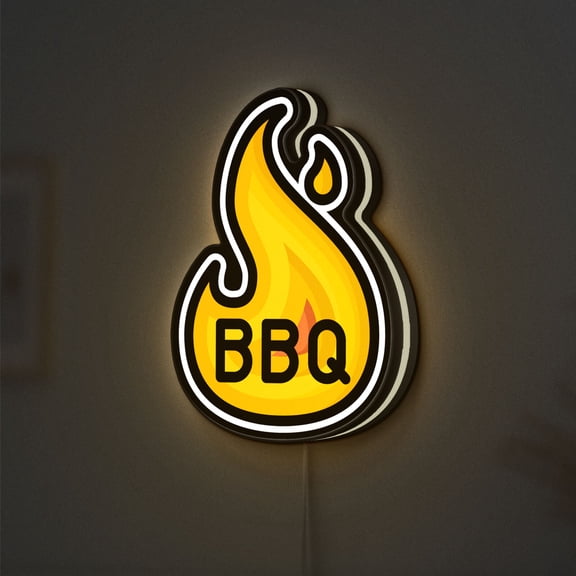 BBQ Grill Fire 3D Novelty Light Box, Personalized Text Option, Flame and Barbecue Lamp Decor for Outdoor Cooking Lovers, Summer Party and Picnic Fans (Width 12 inch, 30cm)