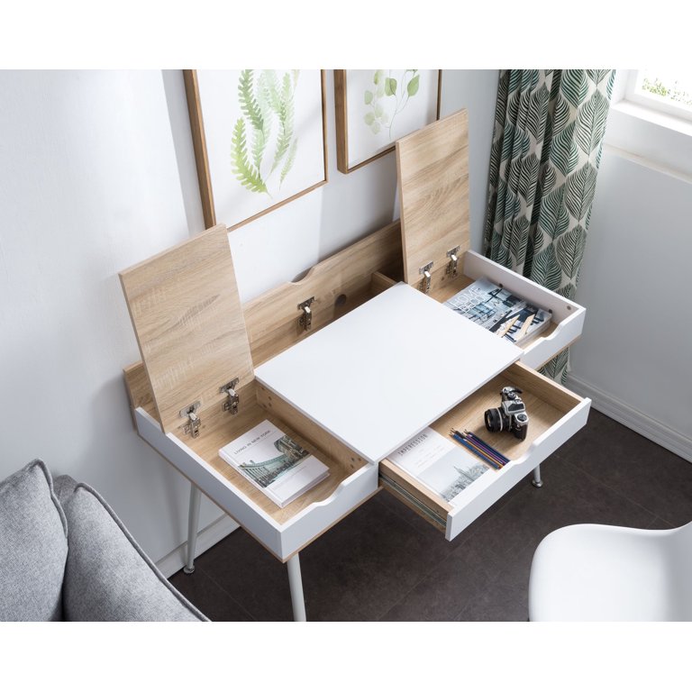 White Writing Desk with Drawer Mid Century Modern Desk, Small Wooden Home  Office Desk Table Simple Computer Desk for Small Places, by Artswish