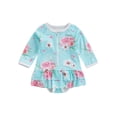 thumbnail image 1 of Seyurigaoka Baby Girls Summer Beach Swimsuit Long Sleeve Round Neck Romper Tops Zipper Floral Print Ruffle Bodysuit Swimwear, 1 of 8