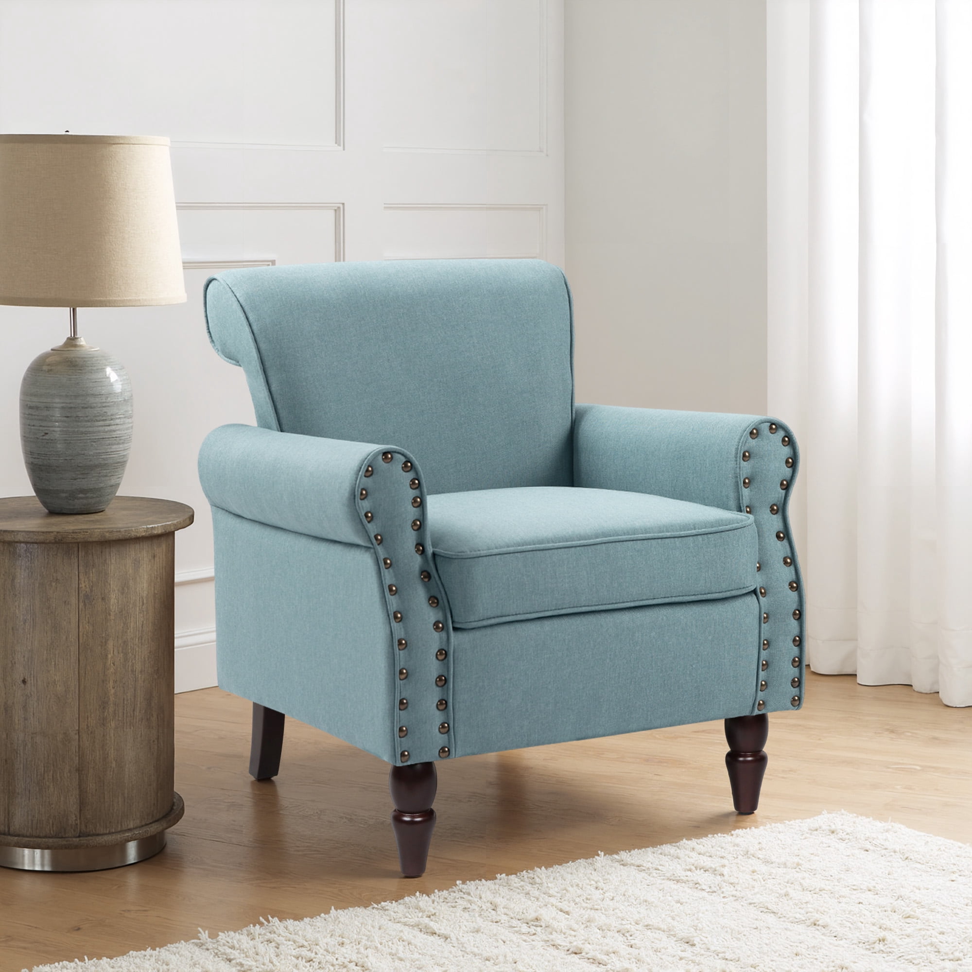 UIXE Accent Chairs Upholstered Armchair Modern Arm Chair Comfy Single Sofa for Bedroom Living Room, Light Blue