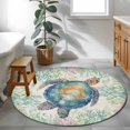thumbnail image 4 of Summer Sea Turtle Round Living Room Rugs 3.3 ft, Nautical Ocean Watercolor Turtle Coral Linen Washable Area Rug with Non-Slip Sturdy Edge Binding Round Front Door Mat Floor Carpet for Entryway, 4 of 9