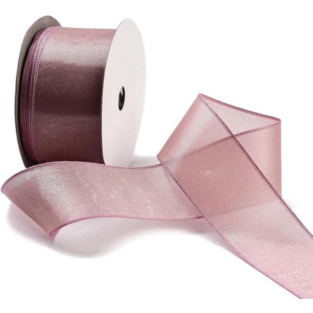 Cinta de poliéster de 20 yardas para envolver regalos, color violeta pálido, rojo, 1 pulgada (38 mm), rollo de 20 yardas (18,29 m), estilo organza.