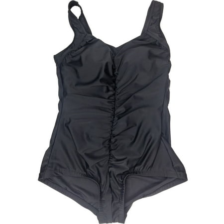 Azul Suit - Womens Black Center Scrunched Ruffle One Piece Top Swimming Suit