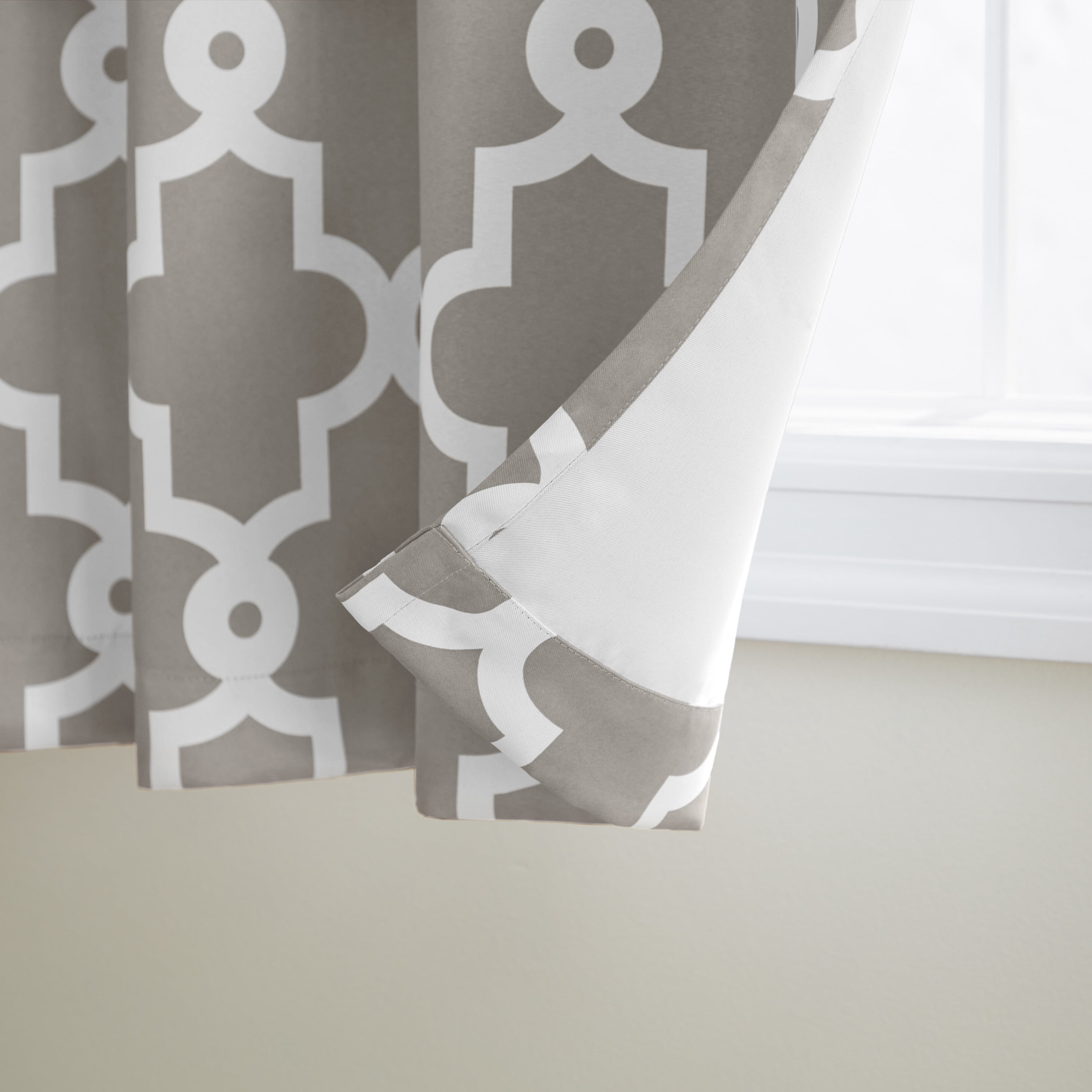 TOWN & COUNTRY EVERYDAY Ironwork Geo Trellis Sateen Indoor Curtains, Room Darkening Blackout, Grommet Top, Energy Efficient, 2-Pack Set, 52"x63", Silver