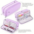 thumbnail image 4 of Under $5, Pencil Case, Large 3-Compartment Pencil Case, Durable Canvas Organizer for Pens & Accessories, Pencil Pouch, Purple by Goohae, 4 of 7