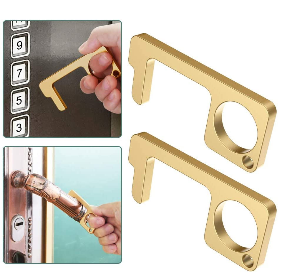 Tool Handle Key EDC Door Opener Stylus Non-Contact Brass Keychain 