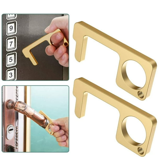 2 Pack No Touch Door Opener Button Pusher Germ Free Key Chain Gold Walmart Com