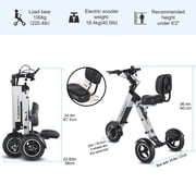 TopMate ES35 Powered Mobility Scooter 3 Wheels Foldable Trike with Backrest Seat for Adults, Lightweight Electric Scooter with Removable 36V 7.8AH Battery, Reverse & Key Switch for Commute and Travel
