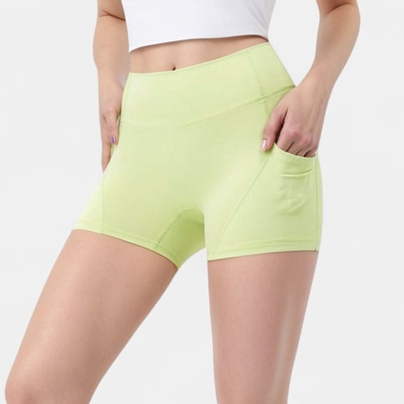 Women's High Waist Workout Shorts with Side Pockets and Seam-Contoured Fit for Flexible Movement - Medium, Green