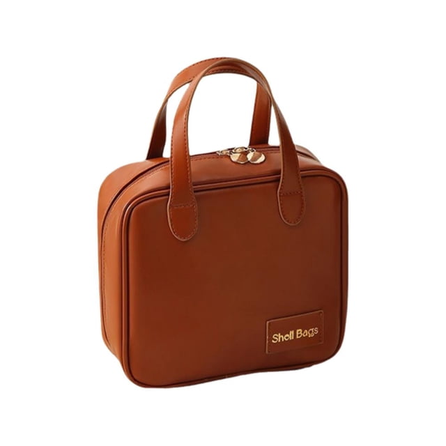 Wartleves Bolsa de maquillaje de PU con asa, bolsa de viaje multicapa portátil impermeable