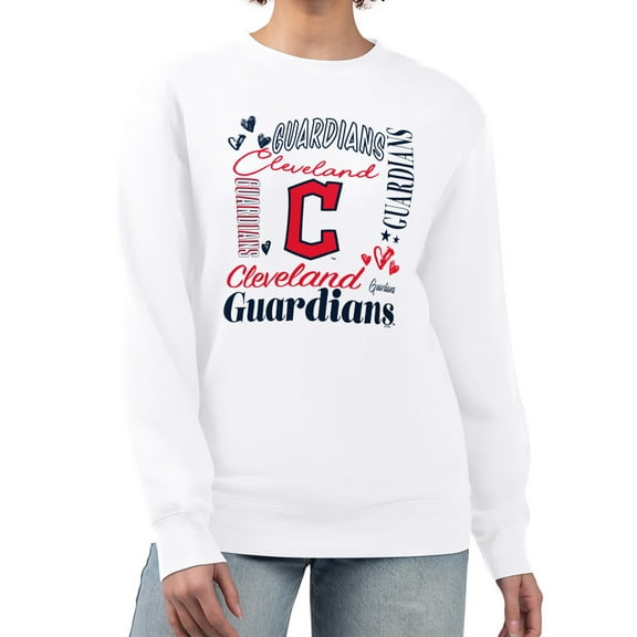 Women's G-III 4Her by Carl Banks White Cleveland Guardians Collage Team Graphic Fleece Pullover Hoodie
