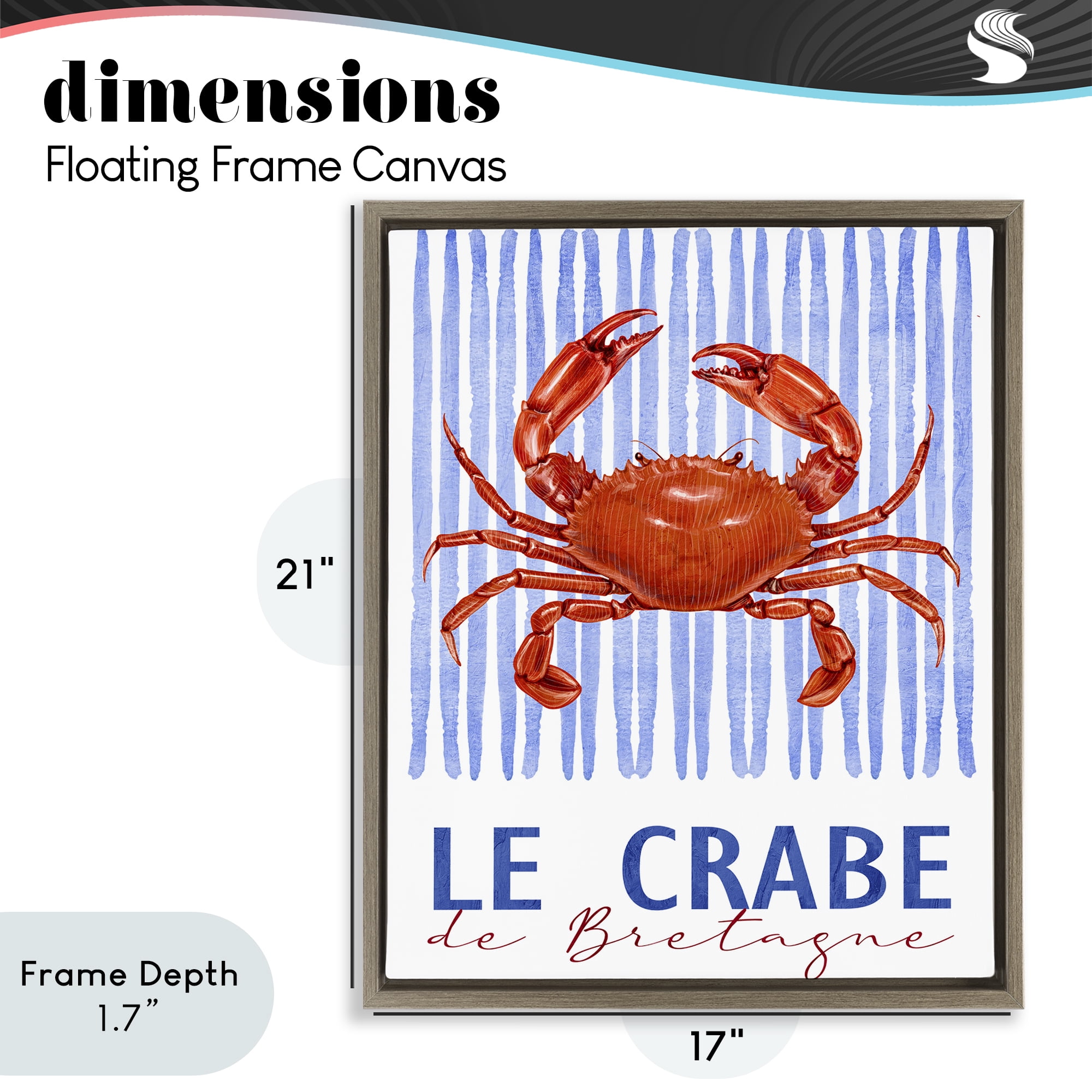Stupell Industries Le Crabe Nautical Stripes Brown Framed Floater Canvas Wall Art, design by Kim Allen