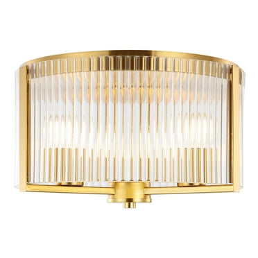 SAFAVIEH Jetra 12 in. Glam 2-Light Brass Gold Glass Mount Light with Clear Shade