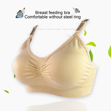 

rygai Women Bra Adjustable Strap Thin Simple Pure Color Wireless Breastfeeding Brassiere for Sleeping Skin Color L