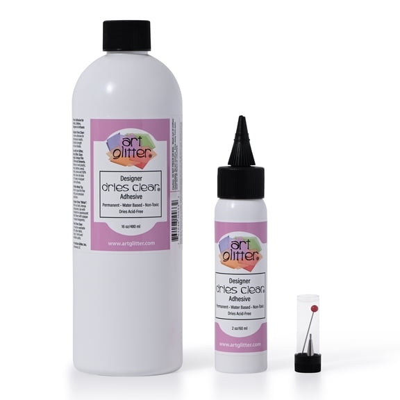 Art Glitter Clear Precision Craft Glue Kit 16oz & 2oz with Metal Tip