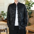 thumbnail image 6 of Men's Silk Jacket Large Size Loose Chinese Stand Collar Jacket Trendy Retro Style Men's - Short Sleeve Black - XL, 6 of 7
