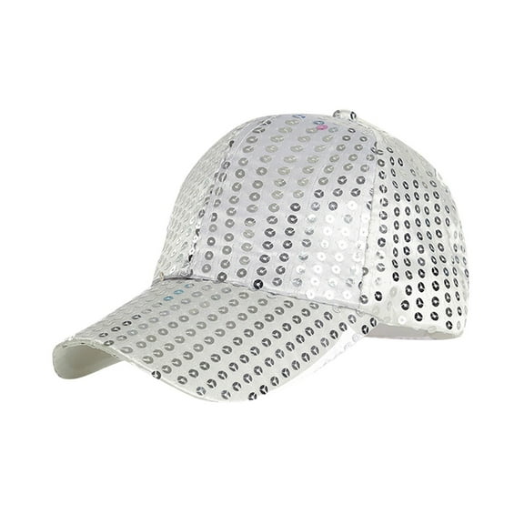 2DXuixsh Womens Baseball Caps Visor Hat Jazz Shining Sequin Hat Bling Dance Hats High Top End Plain Cap Fashion Solid Color Cap Beaded Large Cap for Women Silver