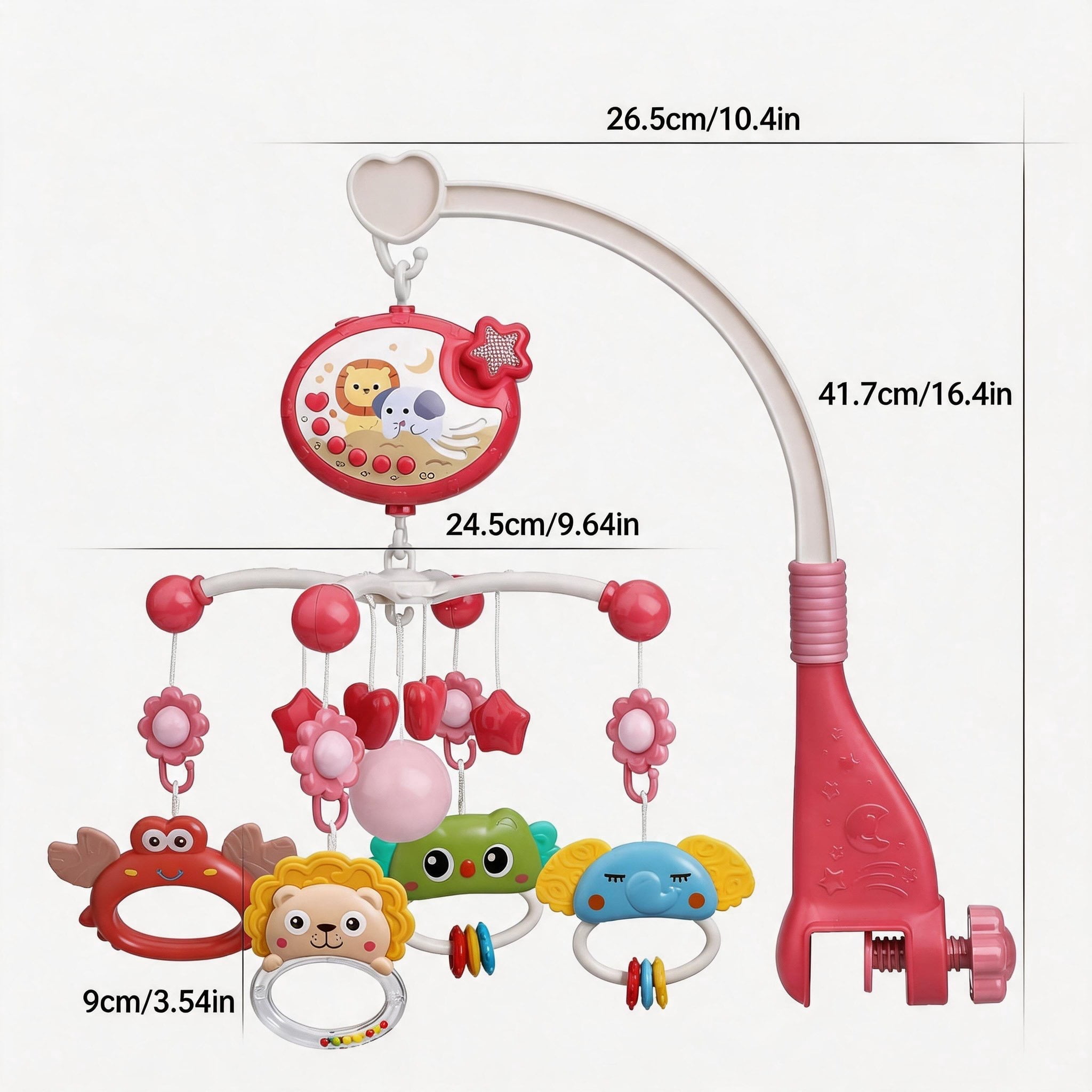 Crib Mobile with Timing Function & 400+ Lullabies for Babies with Animal Rattle Teether