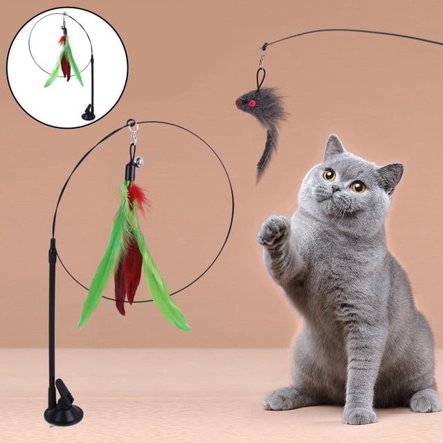 Juguete interactivo de s para mascotas - Varita teaser de varilla larga con base de succión, juguetes divertidos de gato para , Salvador Juguetes para gatos