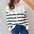 thumbnail image 3 of Womens Fall Collared Cardigan Long Sleeve Striped Knit Sweater Cardigans Button Front Knitwear Sweaters White, M, 3 of 4