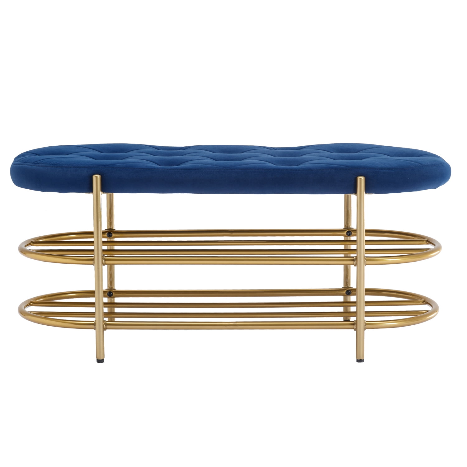 Kadyn Upholstered Velvet Beach, End of Bed Bench with 2 Shelf, Storage Beach for Living Room, Entrance, Navy